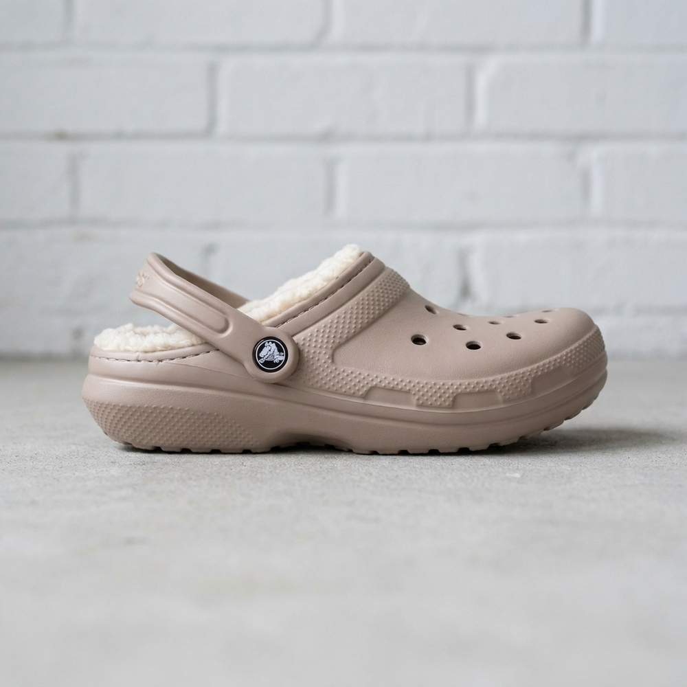 NEW CROCS women's classic lined clog in mushroom/bone